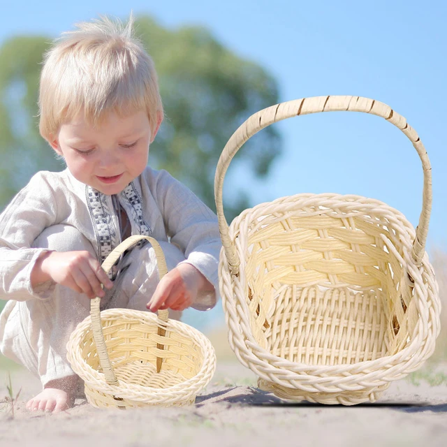 Cesta de picnic de madera con asa, cesta tejida a mano para huevos de  Pascua y dulces, cesta de almacenamiento de mimbre para baño y niños, cesta  de