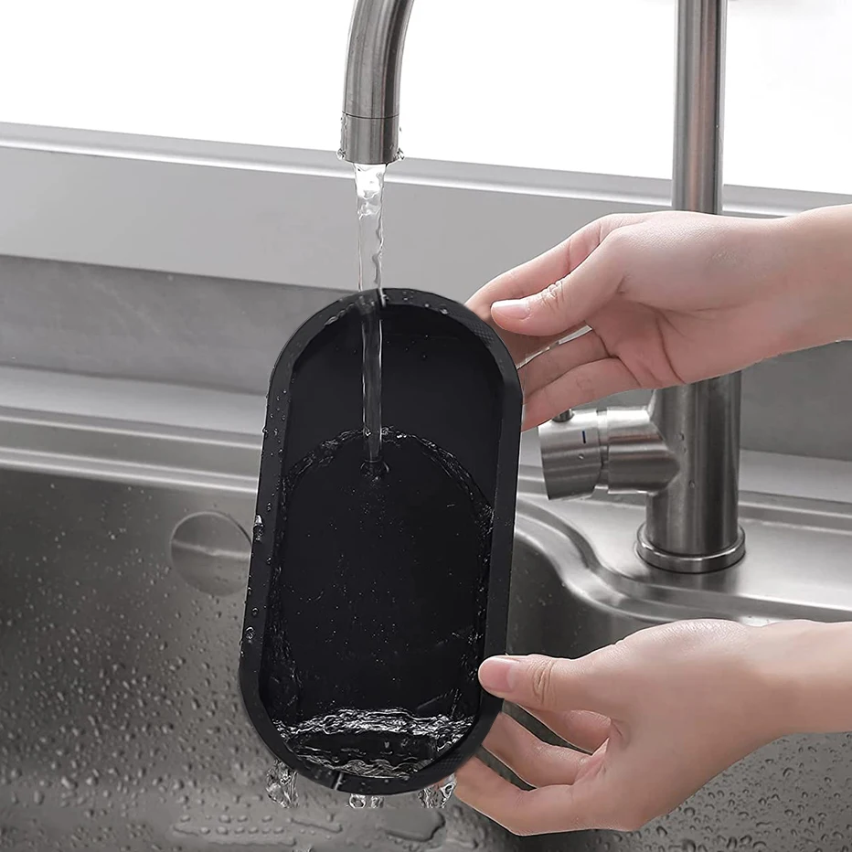 Oval Vanity Silicone Tray Soap Dispenser Bottle Perfume Candle Qtip Holder Tray Bathroom Kitchen Countertop Storage storage box,storage tray,kitchen tray