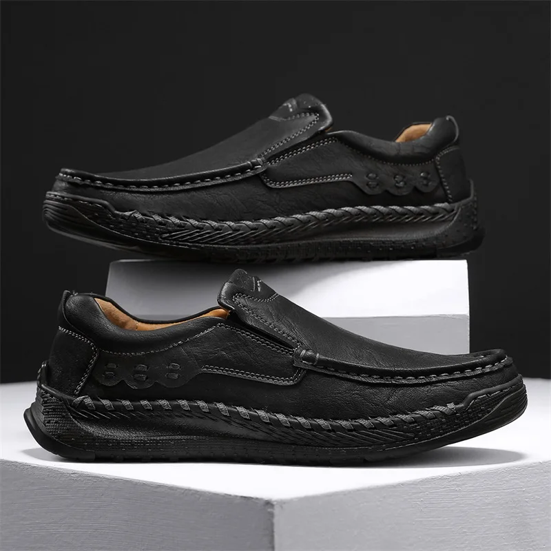 Outdoor Leather Men Sneakers Slip on Casual Shoes Handmade Man Walking Shoes Light Loafers Moccasins Comfortable Hiking Footwear 6