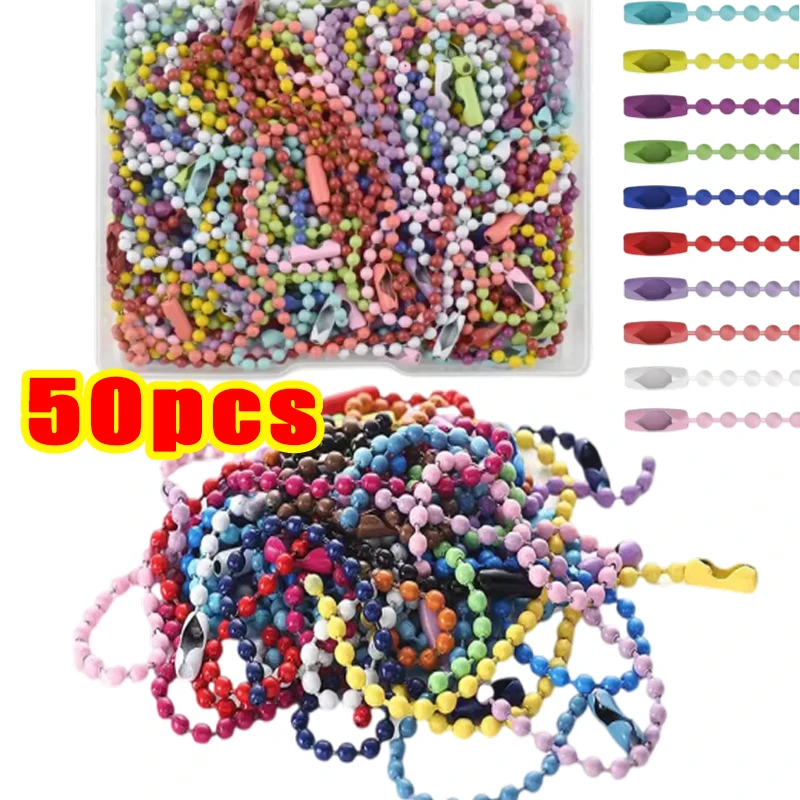 

10/50pcs Colorful Ball Bead Chains Fits Key Chain Hand Tag Connector for Bracelet Jewelry Making Diy Accessorise 12cm Length