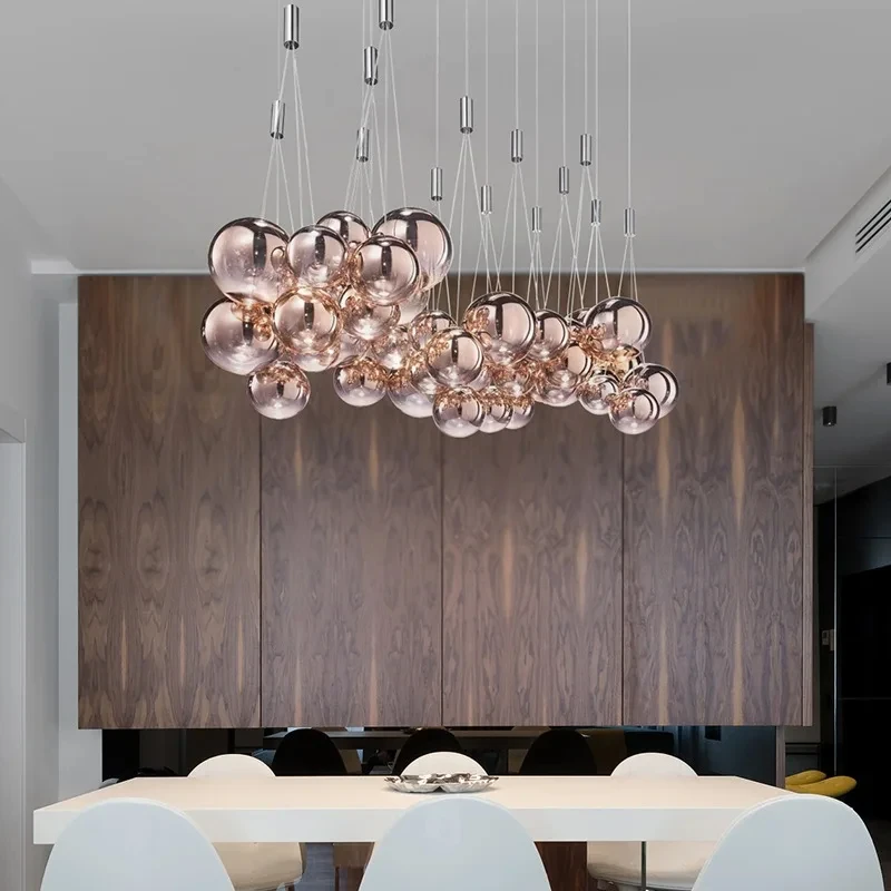 

2023 Modern LED Rose Gold Bedroom Ceiling Chandelier Indoor Lighting, Living Room Glass Ball Luster Chandelier Free Shipping