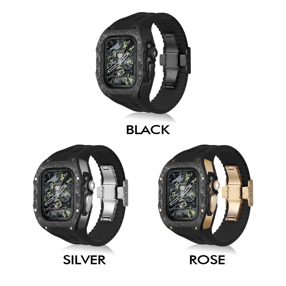 Apple Watch Ultra 49m 탄소 섬유 케이스 스트랩, iWatch Ultra 2 용 수정 키트, 불소 고무 금속 고급 보호 케이스