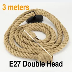 Vintage Hemp Rope Pendant Lamp - Creative Retro Loft Chandelier with LED Light (Double Head-3m)