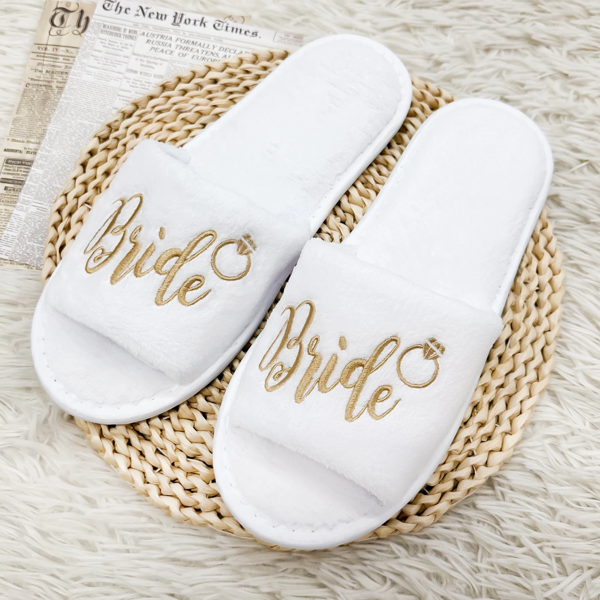 Bridal Party Slippers Set, With Embroidery, Lightweight Cozy Soft Sole Flats, for Brides, Bridesmaids, Guests & Bachelorettes 4