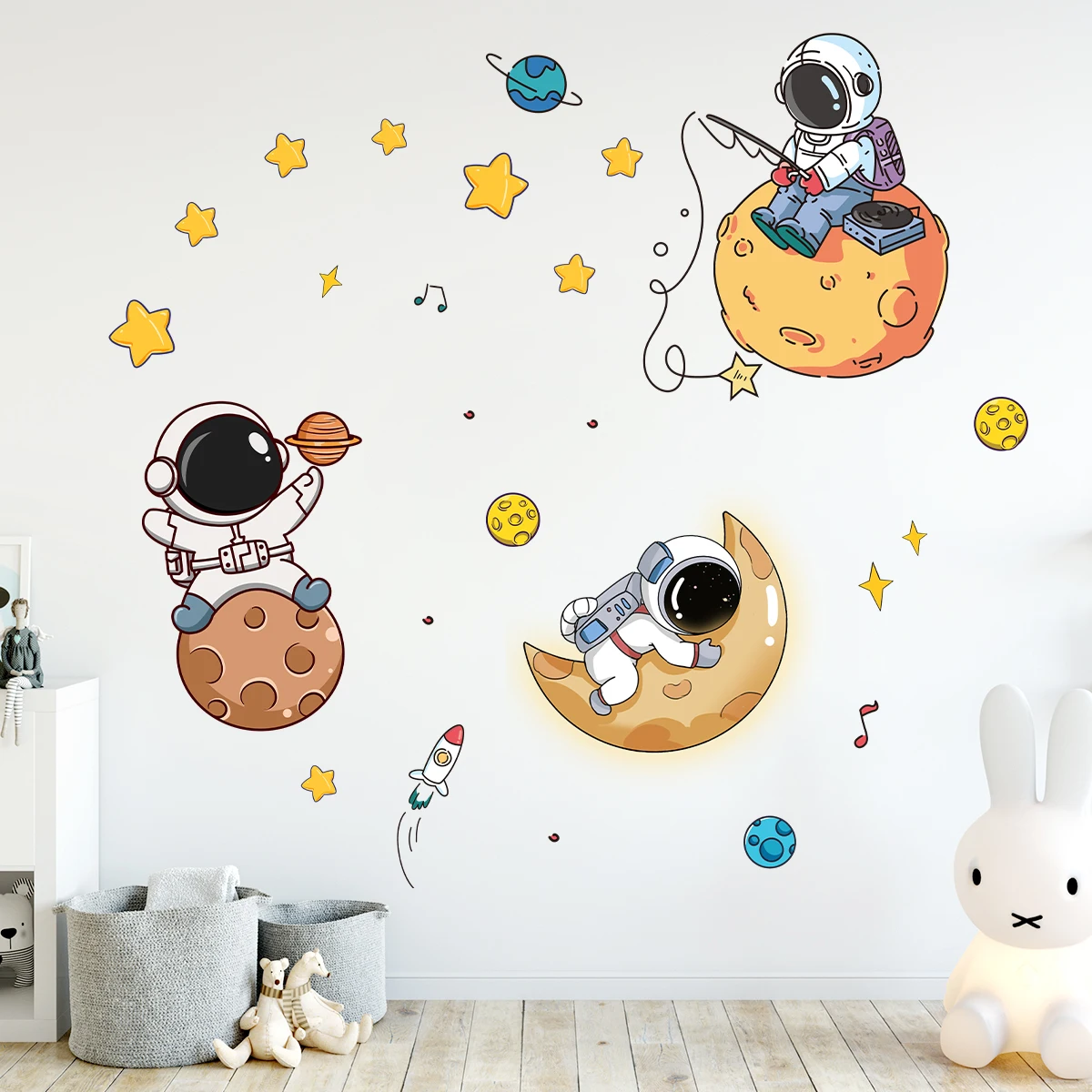 Cartoon Astronaut Planet Moon Star Wall Stickers for Kids Room ...