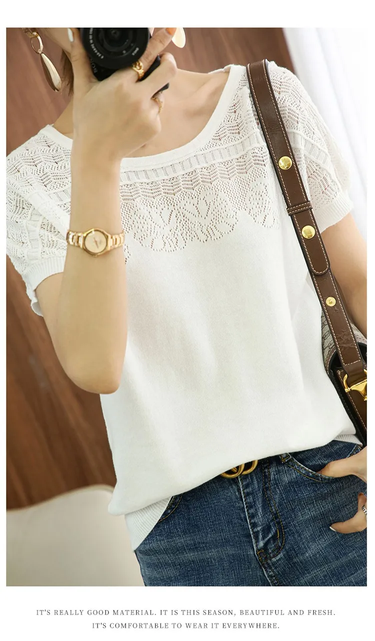 100% pure cotton short-sleeved summer new pullover vest ladies O-neck knitted loose T-shirt m free shipping for women