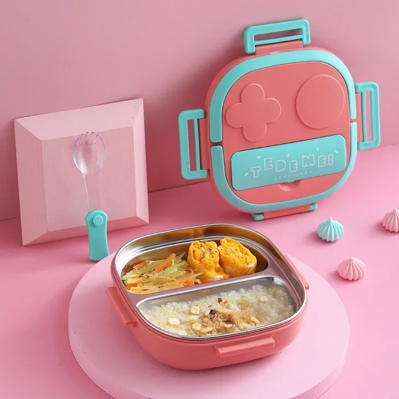 550ML Kids Baby Snacks Container Outdoor Picnic Stainless Steel Lid Bento With Compartment Travel Leakproof Lunch Box School
