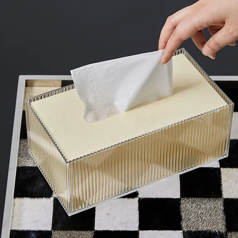 

Modern Acrylic Tissue Box Nordic Simple Striped Relief Restaurant Napkin Organizer Hotel Front Desk Paper Boxes Home Decoration