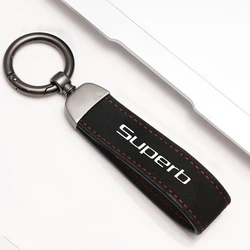 Elegant Metal and Suede Car Keychain with Emblem Design (For Superb)