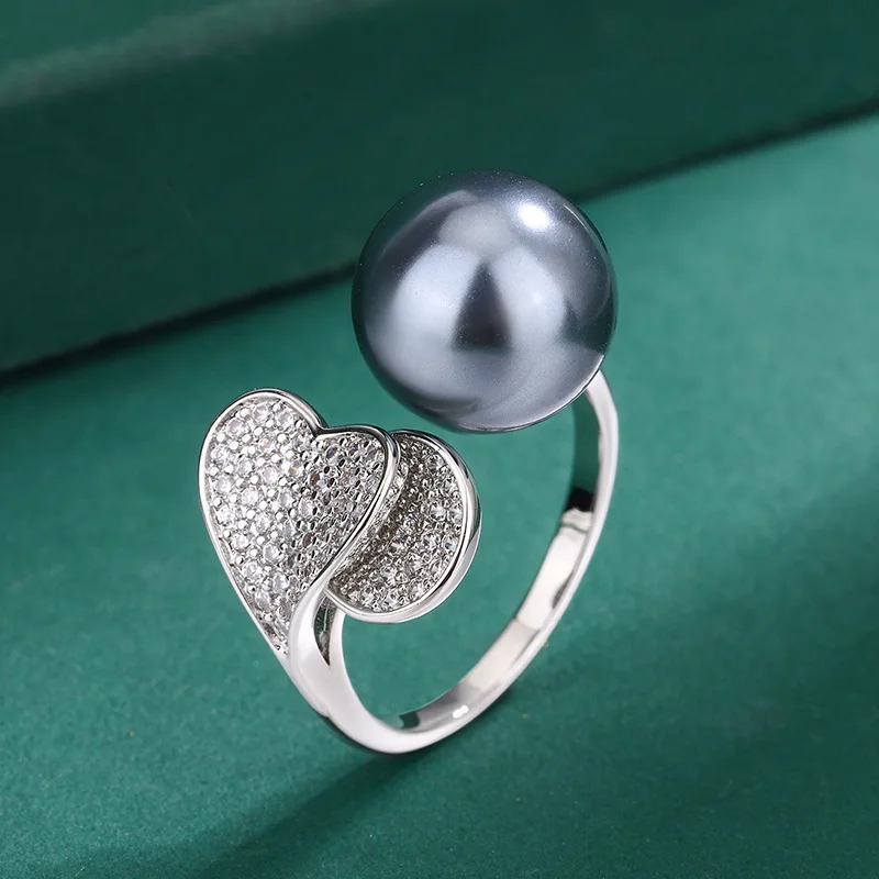 Tahitian Pearl Earring Double Heart Shaped Love Cubic Zircon Necklace Ring for Women Jewelry Wedding Gift for Guest Friends Gift bridal jewelry sets crystal jewelry sets earring ring sets