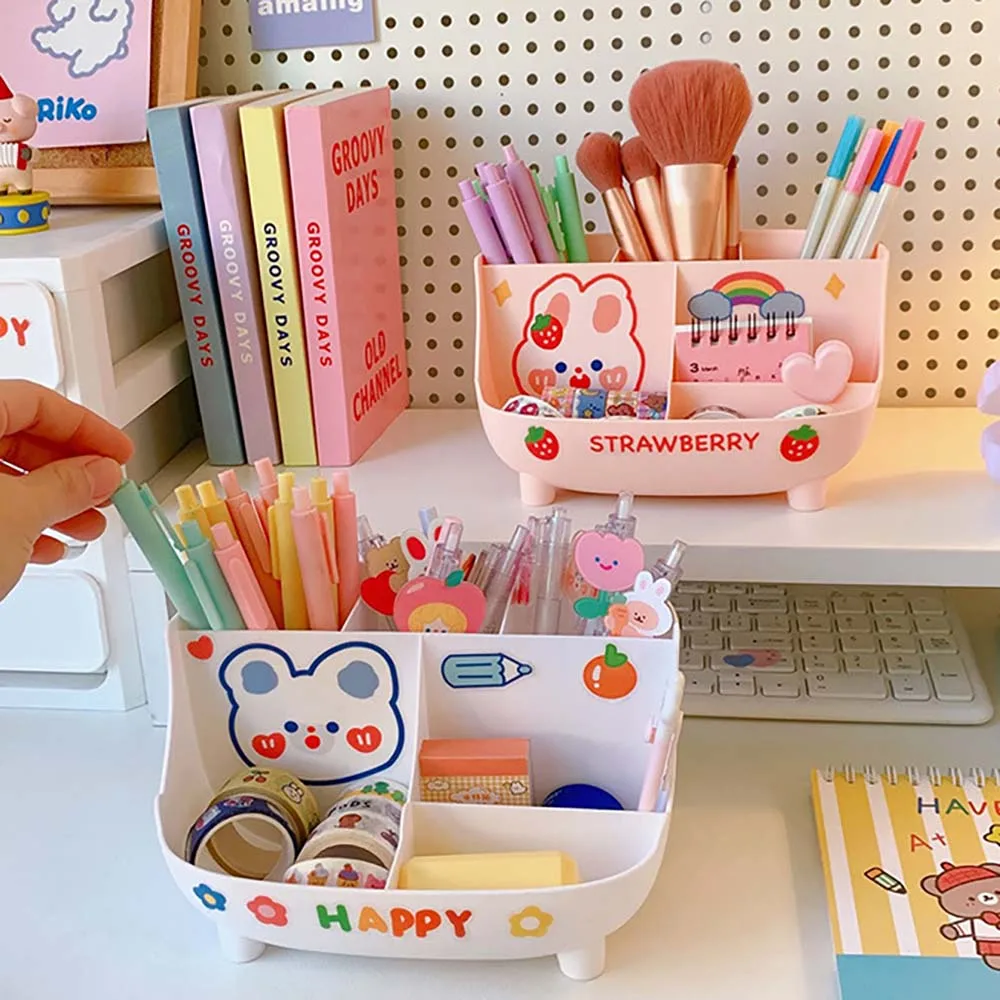 Kawaii Desktop Pen Holder Large-capacity Cute Stationery Storage Box  Creative Cartoon Pencil Holder Ins Desk Organizer for Girls - AliExpress