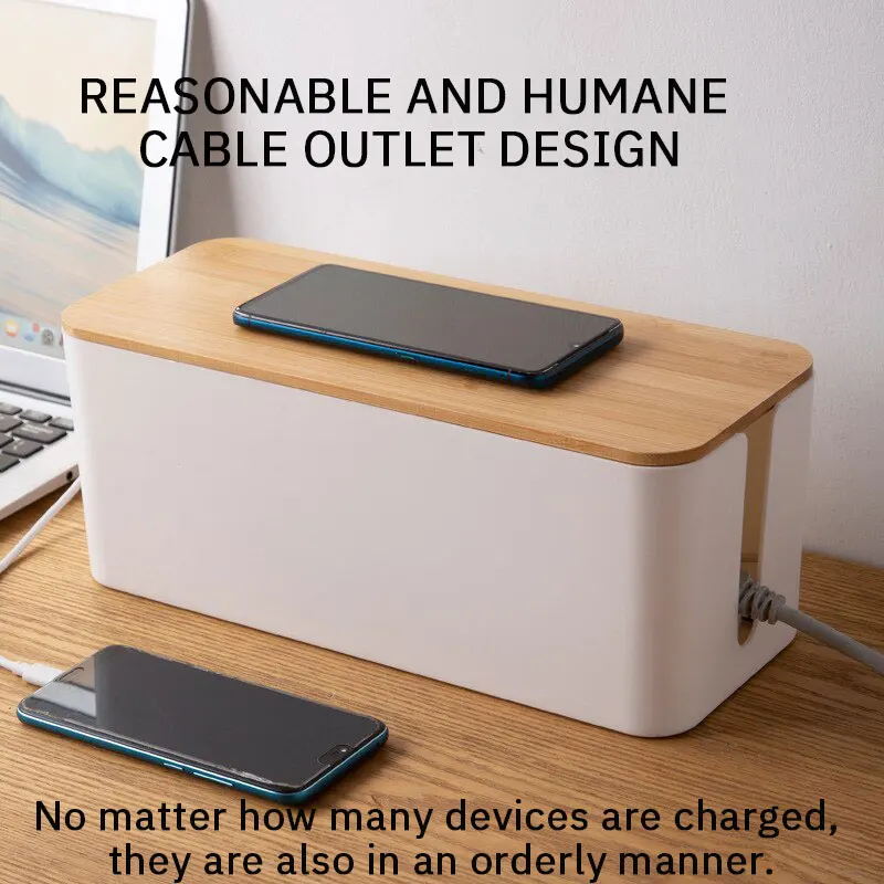1 PC Wire Storage Box Power Plug Board Wire Boxes Socket Data Cable Junction Box Plastic Storage Box with Bamboo 6