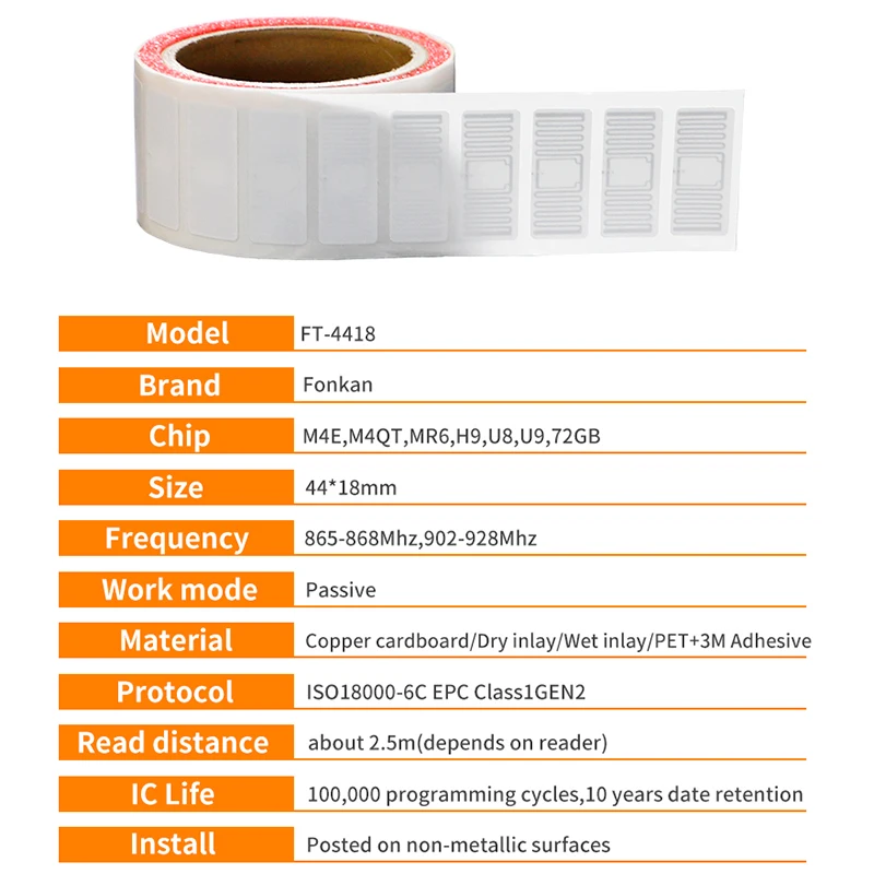 ISO18000-6C RFID 스티커 라벨 태그 재고 관리를 위한 UHF 패시브 RFID 태그