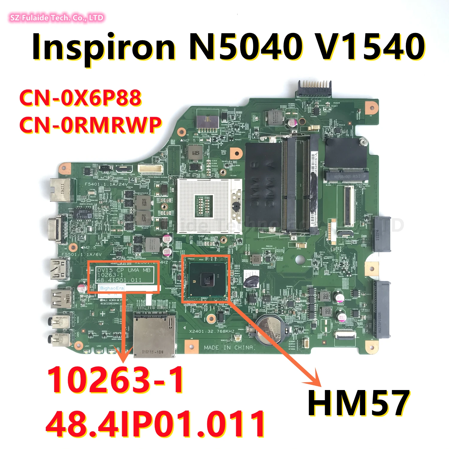 

Оригинальная материнская плата для ноутбука dell Inspiron N5040 V1540 HM55 DDR3 DV15 CP UMA MB 10263-1 488.4ip01. 011 100% протестирована