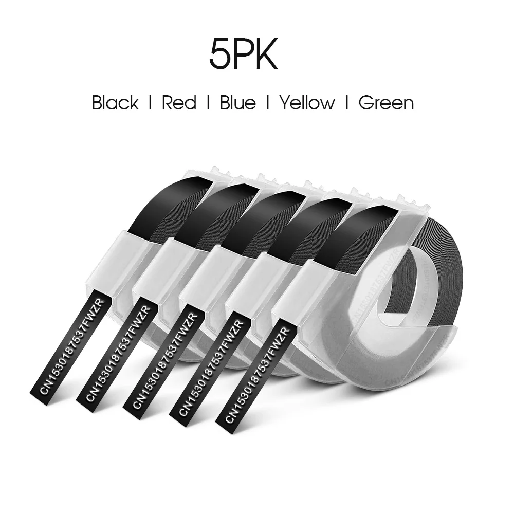 5PK Dymo 3D 라벨 테이프 9mm 엠보싱 테이프 캔디 색상 프린터 리본 Dymo 12965 라벨러 B90 접착 스티커 프린터 ..