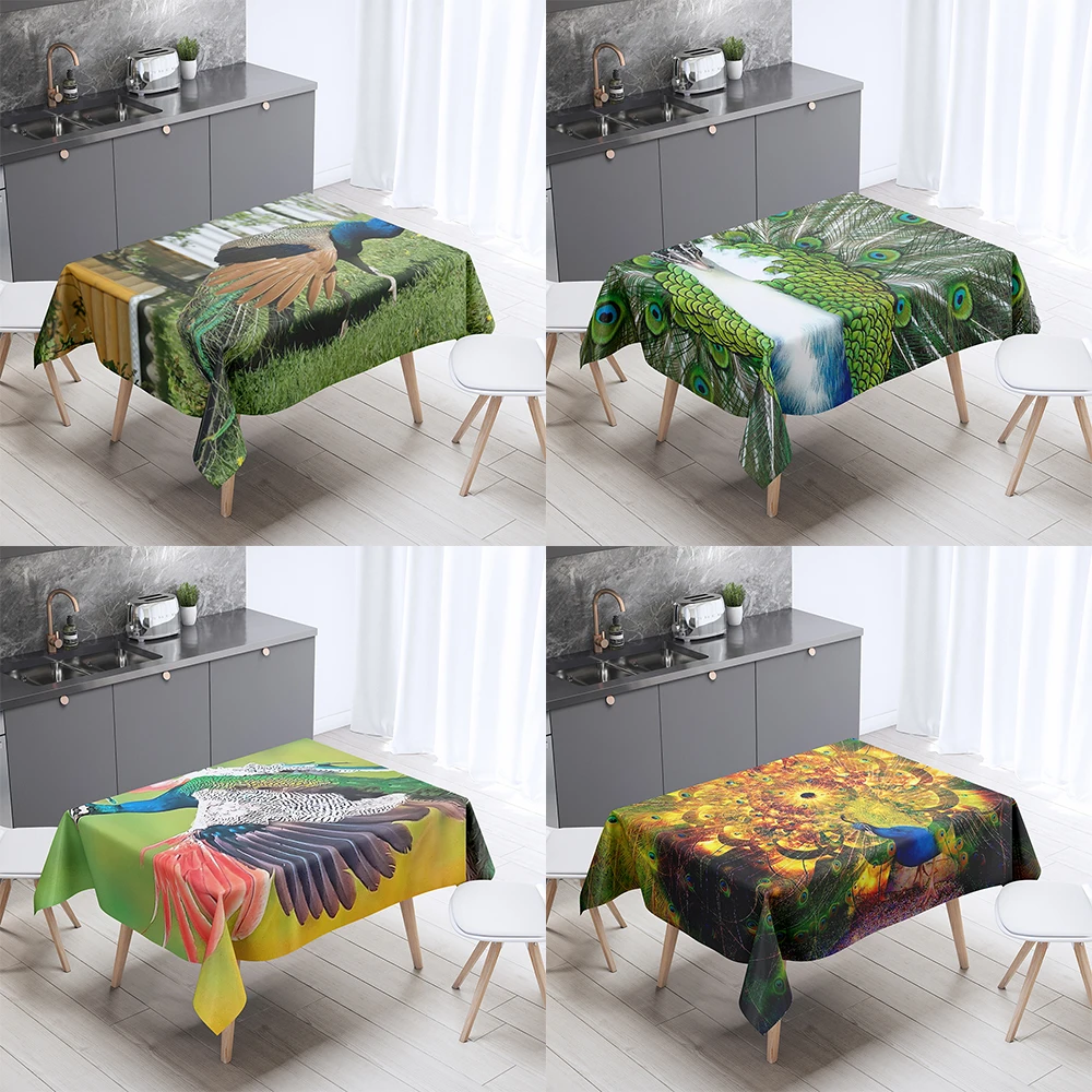 

Peacock Pattern Tablecloth Home Decor Animal Print Rectangular Party Tablecloth Stain Resistant Tablecloth Dust Cover