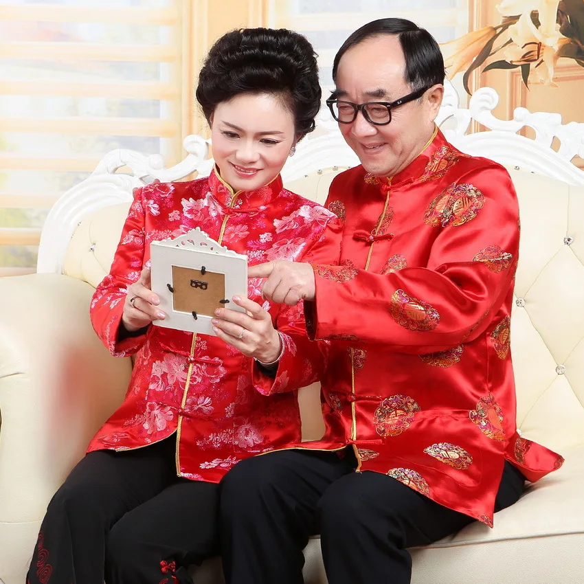 Women Men Satin Mandarin Collar Tang Shirt Chinese Style Tops Vintage Button Down Cheongsam Tops Traditional Long Sleeve Blouse