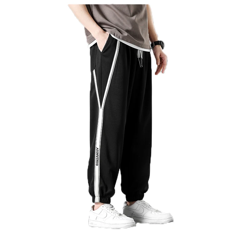 

2023 New Spring Sweatpants Mens Knitted Large Yards Bundled Foot Nine-quarter Pants Male Plus Fat Sports Straight Casual Pants