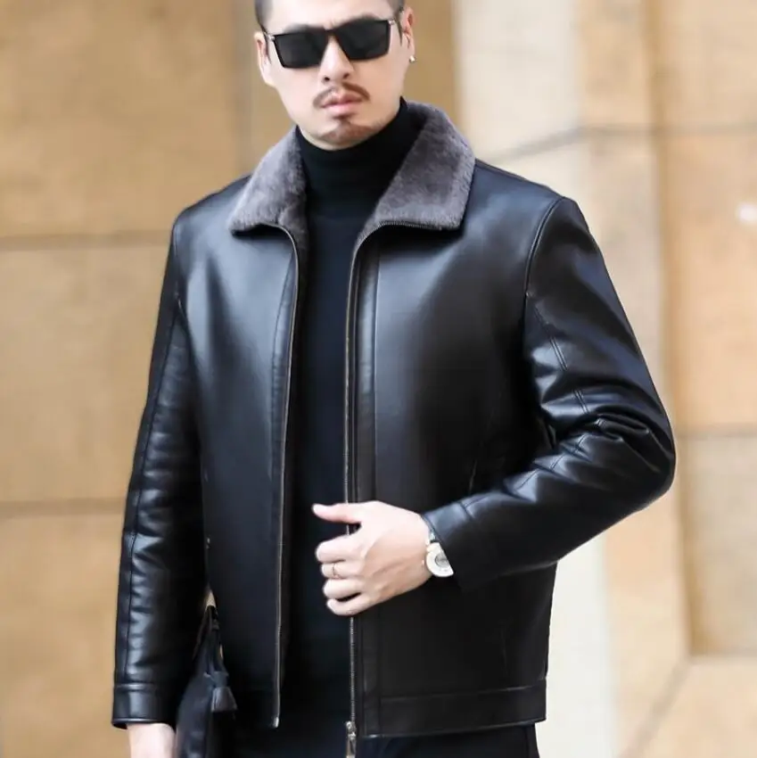 Autumn Winter Men Leather Pants Casual Thickened Cashmere Warm Motorcycle