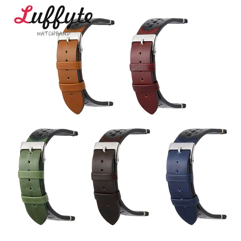 Vintage Oil Waxed Leather Watch Strap with Quick Release and Personalized Stitching