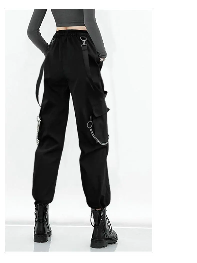 Punk Oversized Cargo Pants Women Gothic Streetwear Black Chain Harajuku  Hippie Korean Street Style Trousers Female Hip Hop