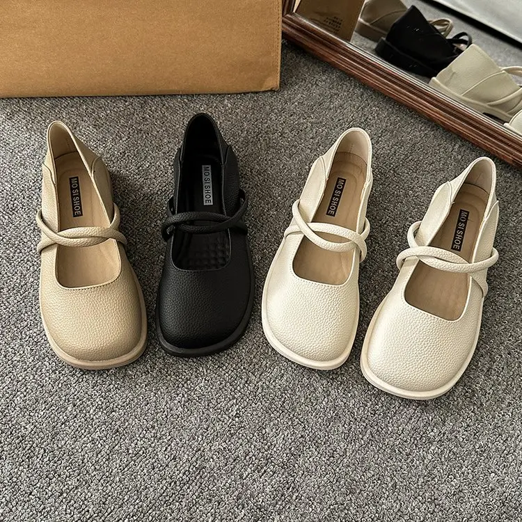 

Women Shoes Spring Summer 2023 New French Version Leather Soft Sole Loafer Slip-On Solid Square Toe Office Lady Shallow Fashion
