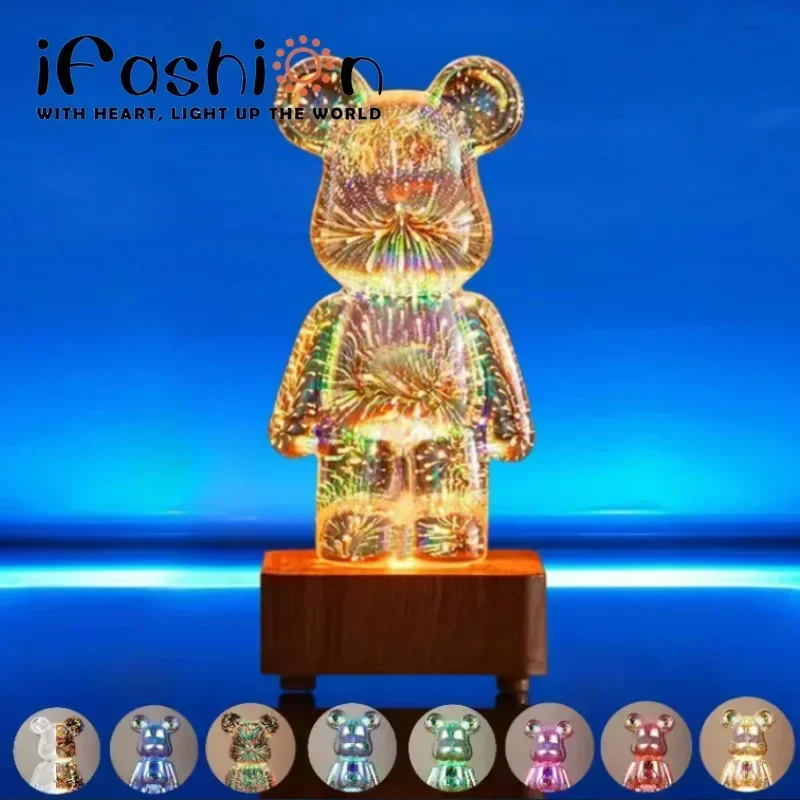 LED 3D bear firework night light USB projector lamp color changeable ambient lamp suitable for children room bedroom decoration night light led night light led atmosphere lights led night lamp