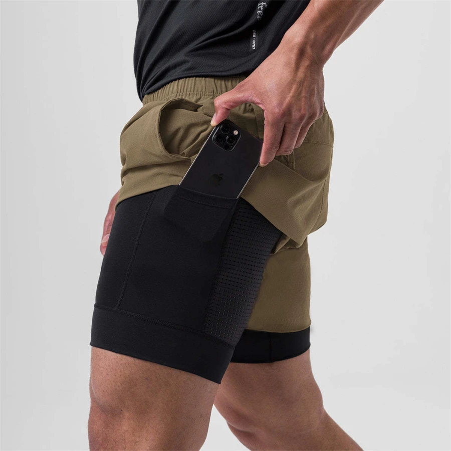 NEW 2 IN 1 Sport Running Casual Breathable Shorts Men Double-deck Jogging Quick Dry GYM Shorts Fitness Workout Men Shorts