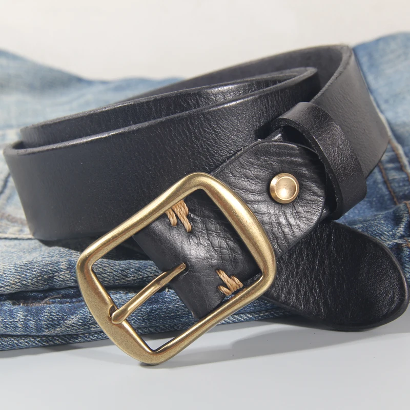Vintage Luxury Handmade Leather Copper Buckle Man's Belt Cinturon