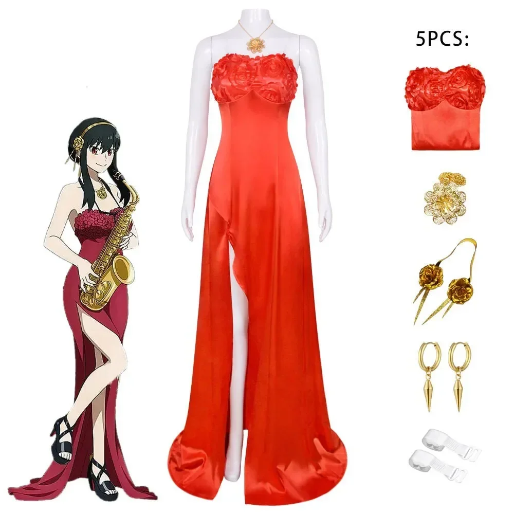 

Yor Forger Cosplay Costumes Anime SPY×FAMILY Red Dresses Outfit Role Play Carnival Halloween ComiCon Uniform for Women