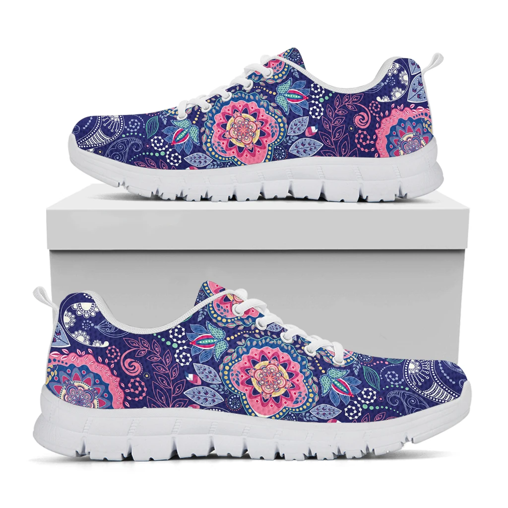 INSTANTARTS Luxury Paisley Floral Boho Print Casual Sneakers for Women Lace-Up Brand Design Light Walk Shoes Girls Flats 2022