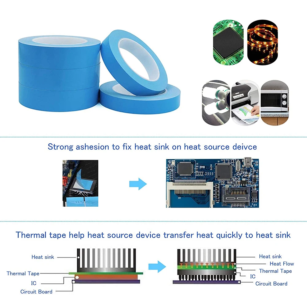 Transfer Tape 10m/Roll 10mm 20mm 30mm Width Double Side Thermal Conductive Adhesive For Chip PCB GPU CPU LED Strip Heatsink