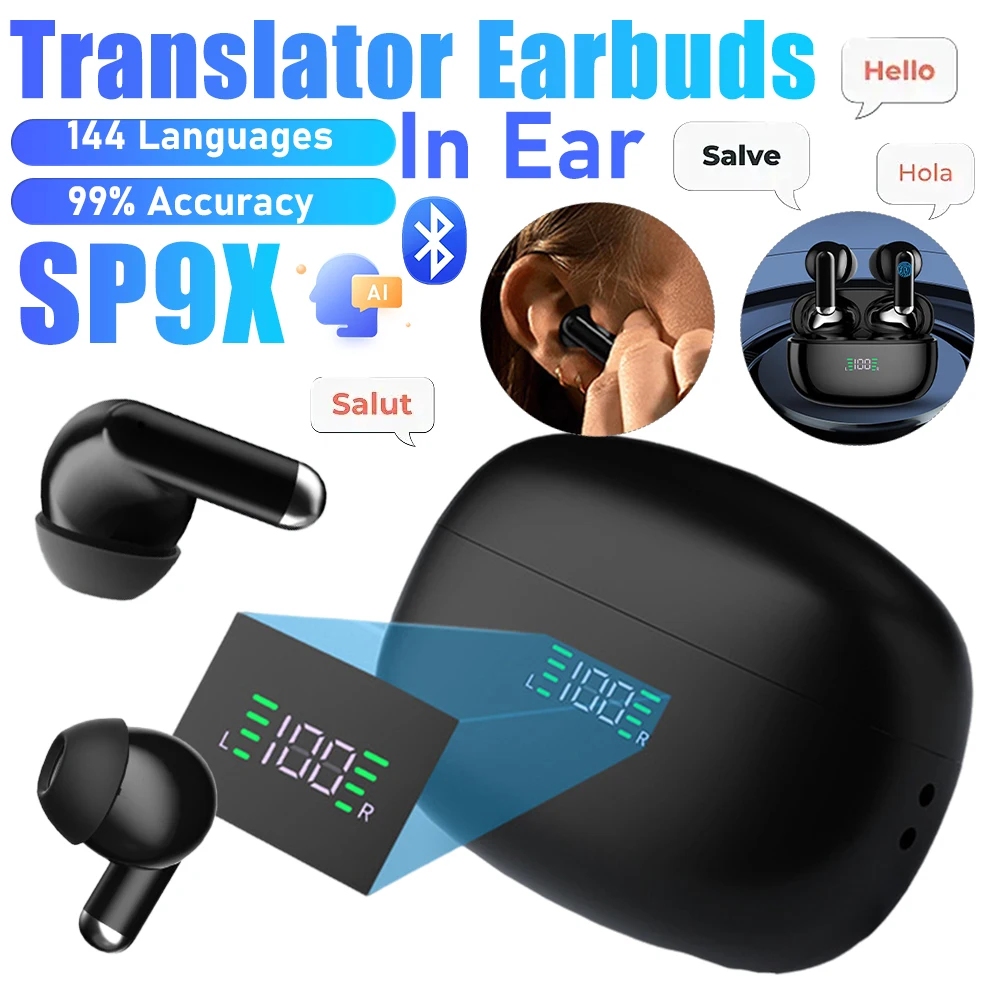 SP9X Intelligent Translator Earbuds Noise Cancelling Bluetooth 5.4 Headset Instant Translator TWS Language Translation Earphones