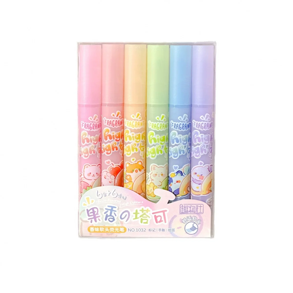 1 Set of 6 Different Colored Fruit-Scented Highlighters, Soft Pastel Highlighters for Office Use, Non-Toxic Scented Highlighters with Beveled Tip Suitable for School and Office - 6