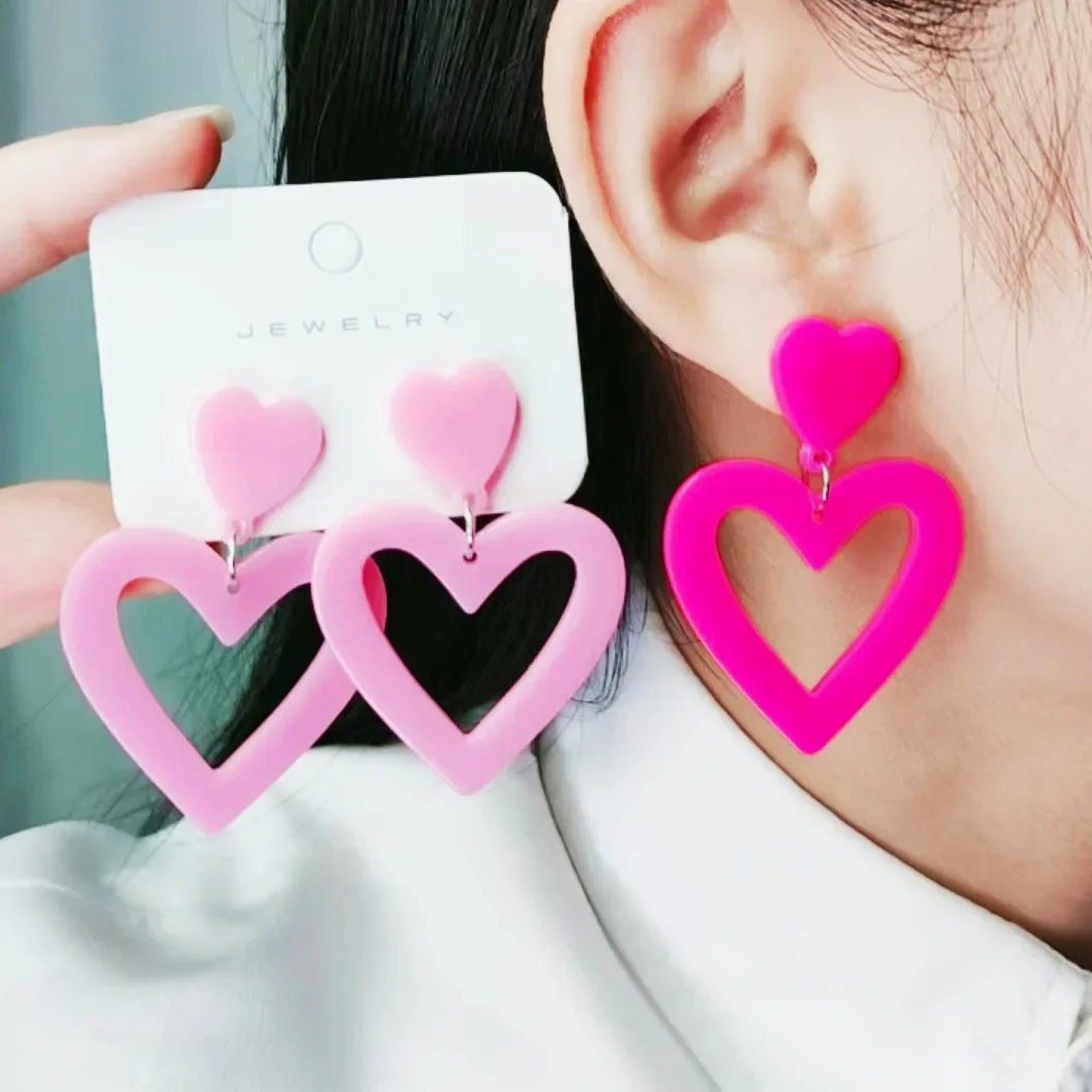 

Rose red love earrings 13 colors of high saturation drop acrylic hollow jewelry, fashionable, simple and versatile accessories