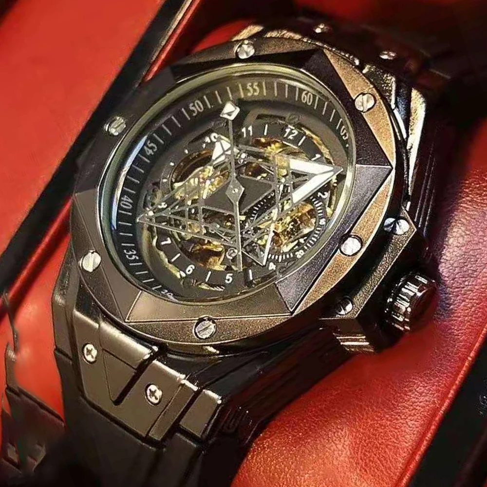 Luxury Automatic Hollow Movement Mens Watches Top Business Stainless