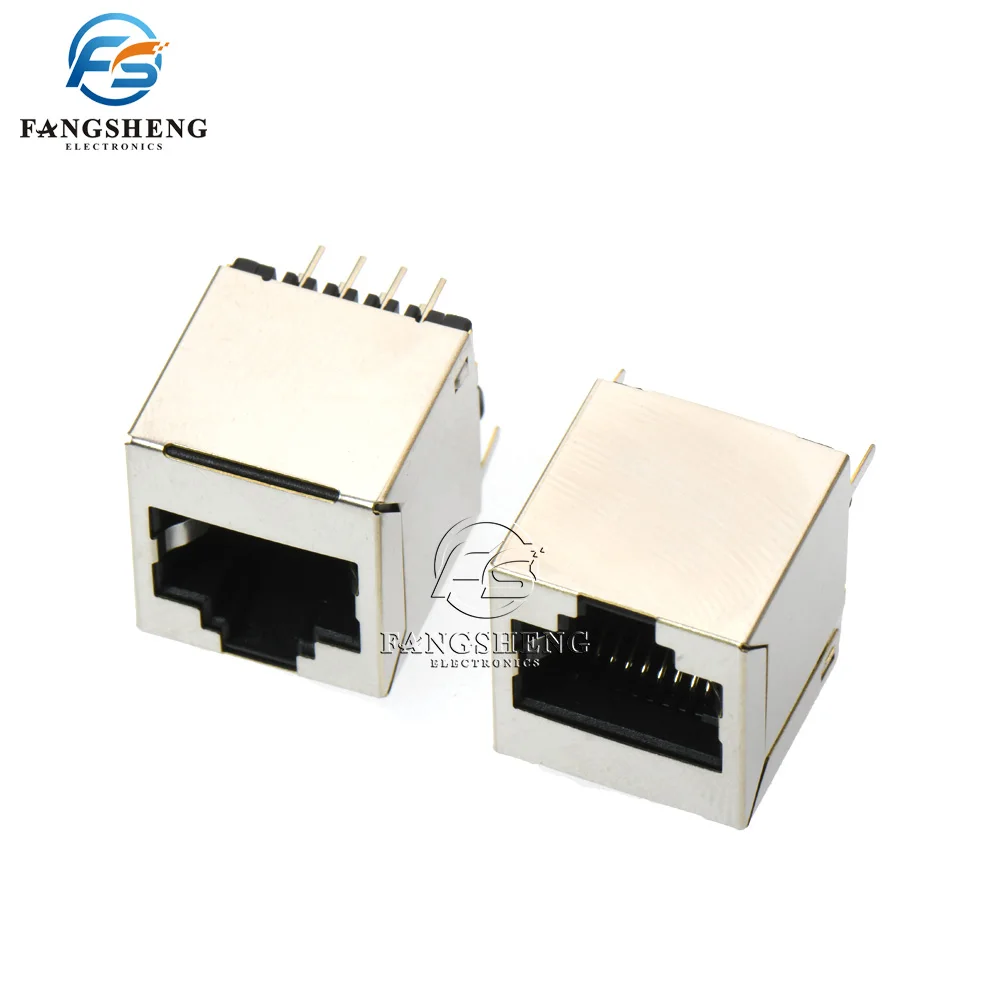 5/50PCS RJ45 수직 8P8C 18.3mm 여성 네트워크 소켓 인터페이스 크리스탈 헤드 소켓 180도 커넥터 금속 램프 없음
