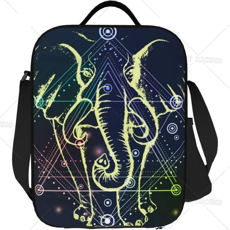 

Animal Elephant Boho Durable Waterproof Insulated Lunch Bag Ethnic Reusable Cooler Thermal Tote Lunch Box for Office Work School