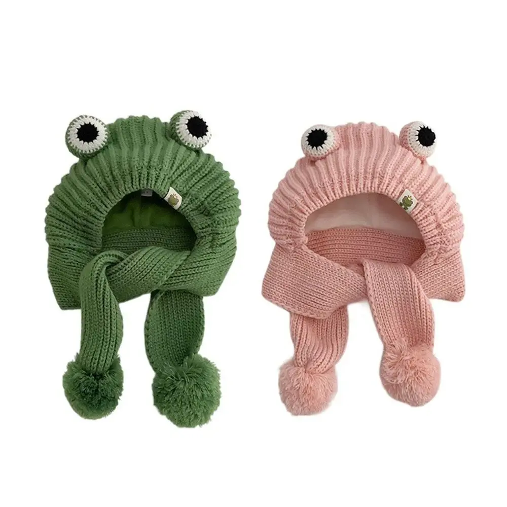 

Ear Protection Kids Scarf Hat Sets Soft Plush Lace Scarf Thicken Cap Cartoon Frog Winter Baby Scarf Hat 2-8 years old