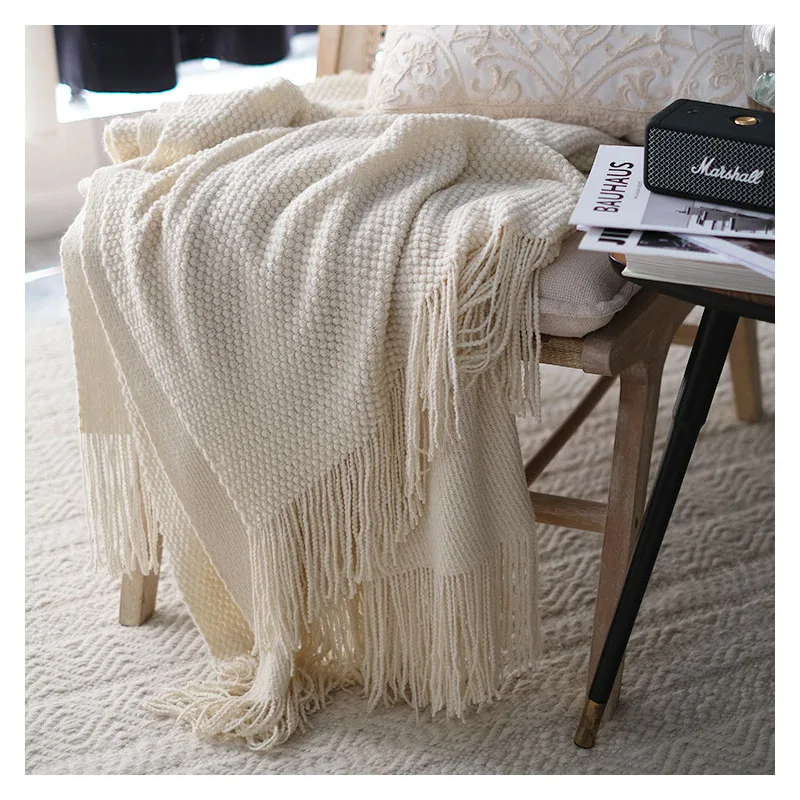 

Autumn Winter Thickened Knitted Blanket Throw Sofa Cover Hotel Bed Cover Nordic Solid Color Wool Blanket Travel Warm Shawl