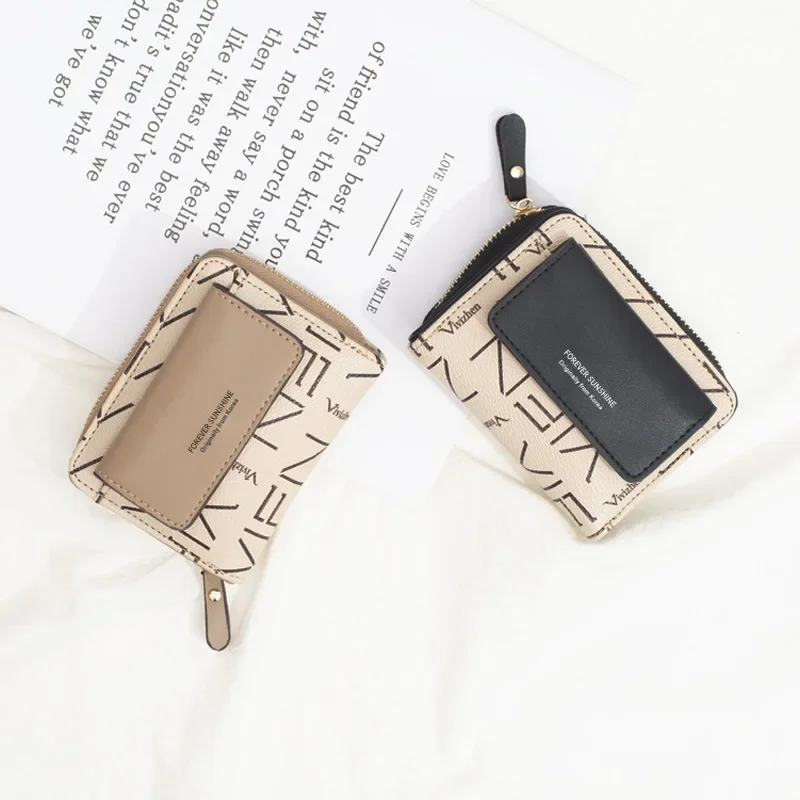 

Новый женский короткий кошелек в европейском и американском стиле, многофункциональный кошелек на молнии с надписью и зажимом для денег и карт