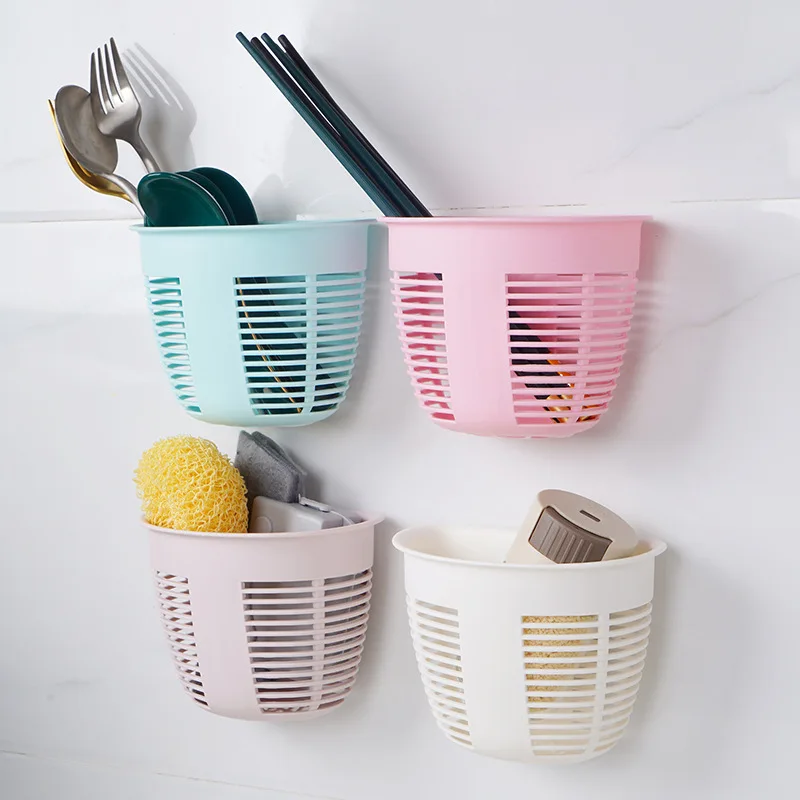 Wall Hanging Seamless Storage Box Plastic Storage Basket Household Small Hanging Basket Storage Rack Kitchen Storage Basket