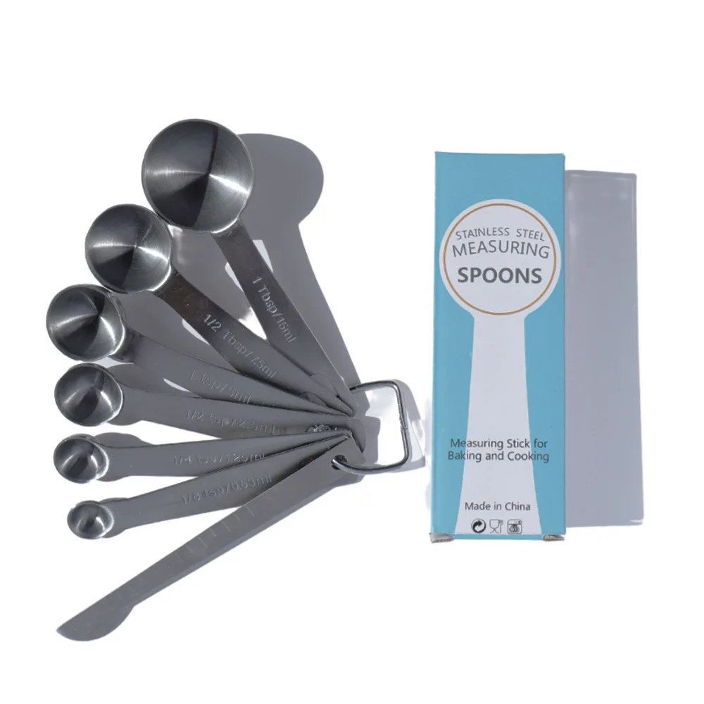 Upgrade Stainless Steel Measuring Spoons Set, Small Tablespoon, Teaspoons,  Set 6 with Bonus Leveler, Etched Markings and Removable Clasp for Dry and