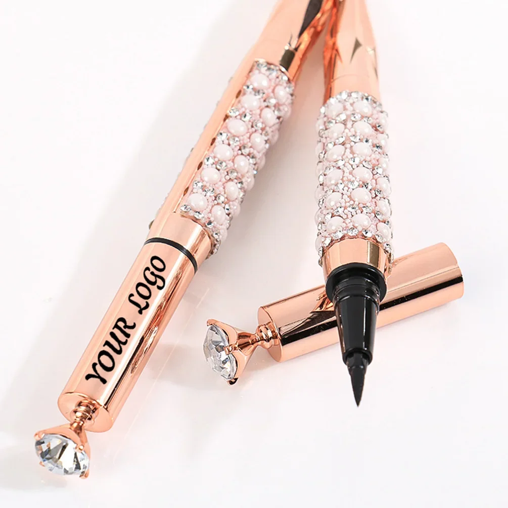 Private Label Black Eyeliner Custom Bulk Quick-drying Waterproof Color Pigment Eye Liner Golden Tube with Diamond Pearl Makeup 4