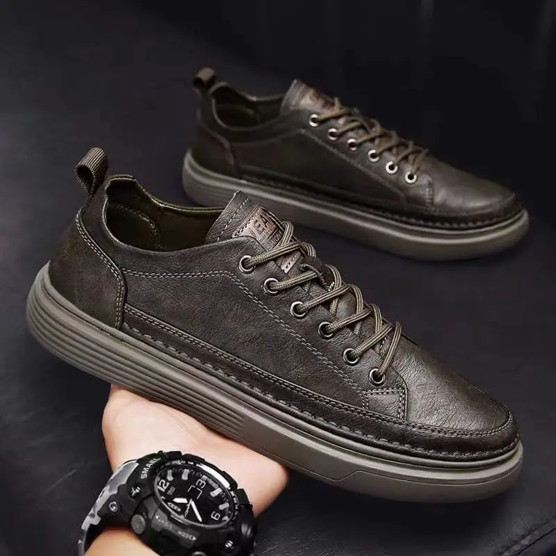 2024 New Men's Shoes Fashion Leather Men Casual Shoes Breathable Flat Shoes for Men Solid Sneakers Male Hot Zapatillas De Hombre 3