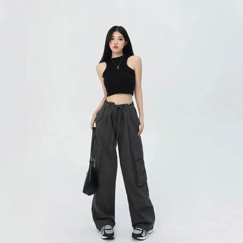 

Retro American High-Waisted Overalls Women's Spring Summer Slim Casual Straight Leg Wide-Leg Pants Simple Commuter Nail S-4XL