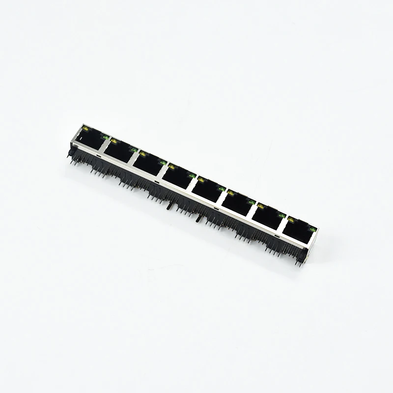 1x8 Port 8 Pin RJ45 Connector PCB integrated Connector RJ45 Metal Ethernet Port with Led Light