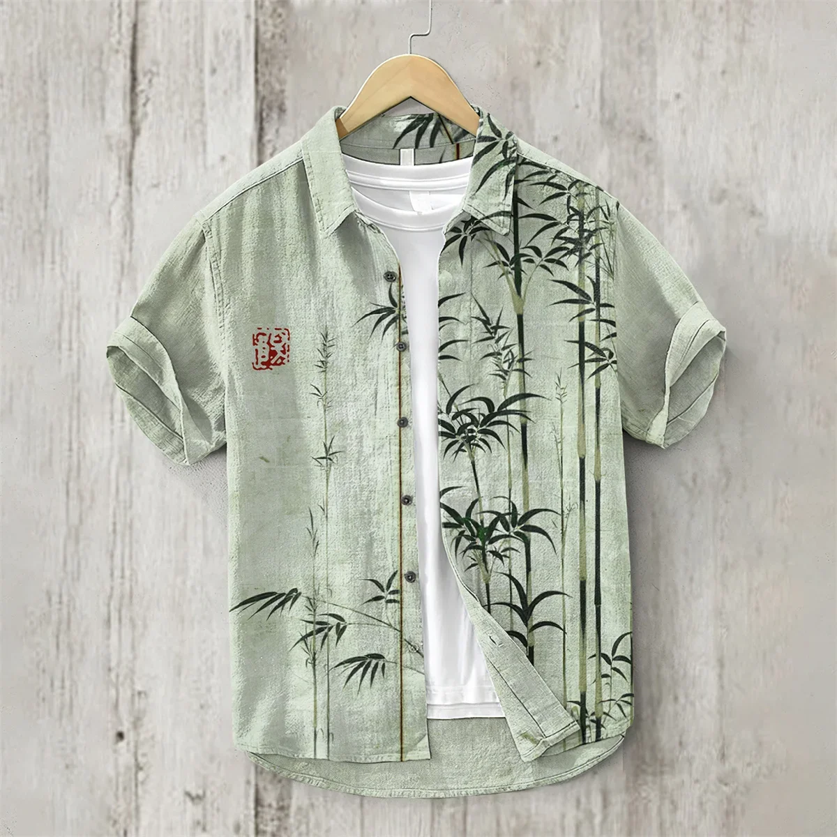 Linen Cotton Printed Shirt, Short Sleeved Lapel, Single Breasted Hawaiian Vacation Shirt, Cherry Blossom Retro Art 3