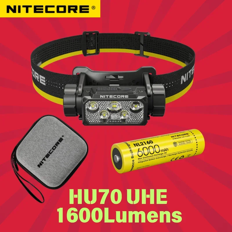 充電式ヘッドランプ,Nitecore-HC70 uhe,1600ルーメン,USB-C,最大ビーム