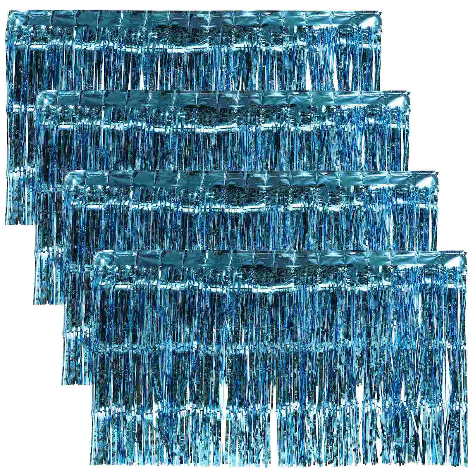 

4 Pcs Rain Silk Table Skirt Party Decor New Year Metallic Line Aluminum Film Material Photo Prop Wedding